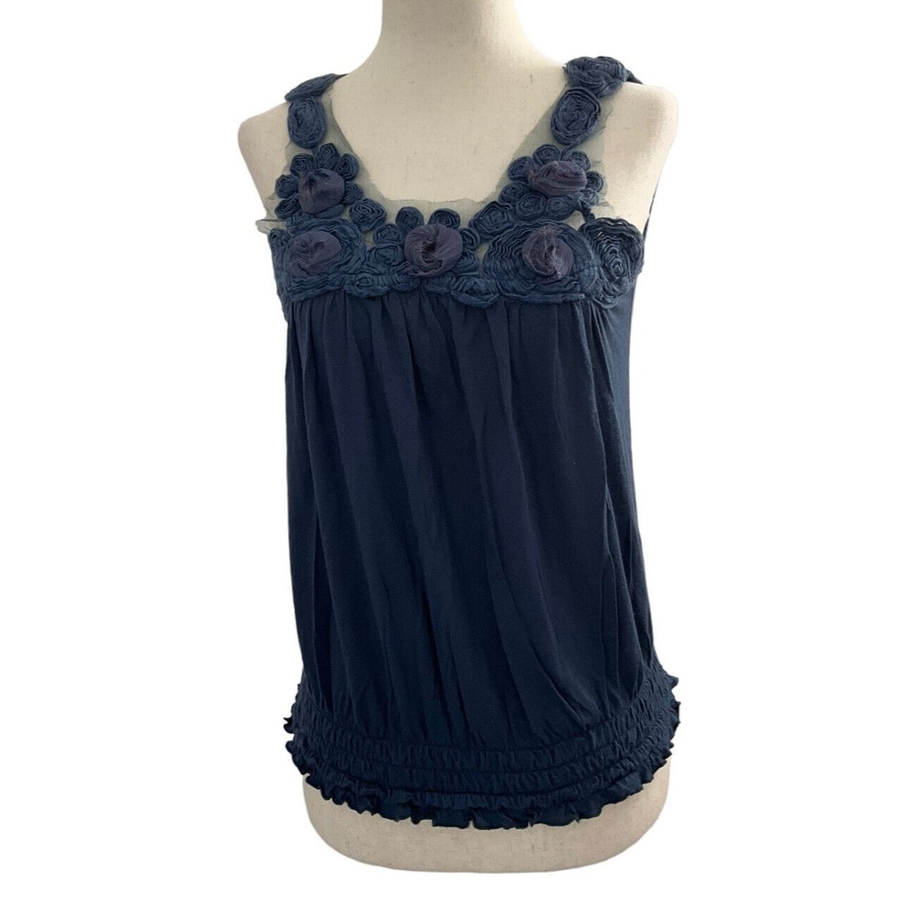 Apple & Eve Women’s Size XS Top Shirt Elastic Waist Blue Cropped #11